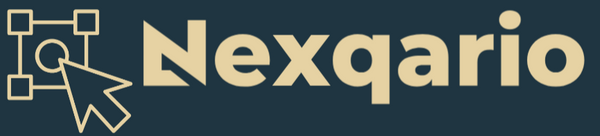 Nexqario logo with a stylized icon on a dark background